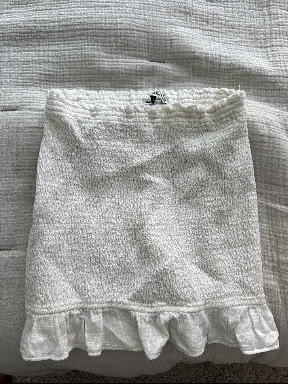Abercrombie & Fitch White Smocked Mini Skirt With Ruffle Hem small